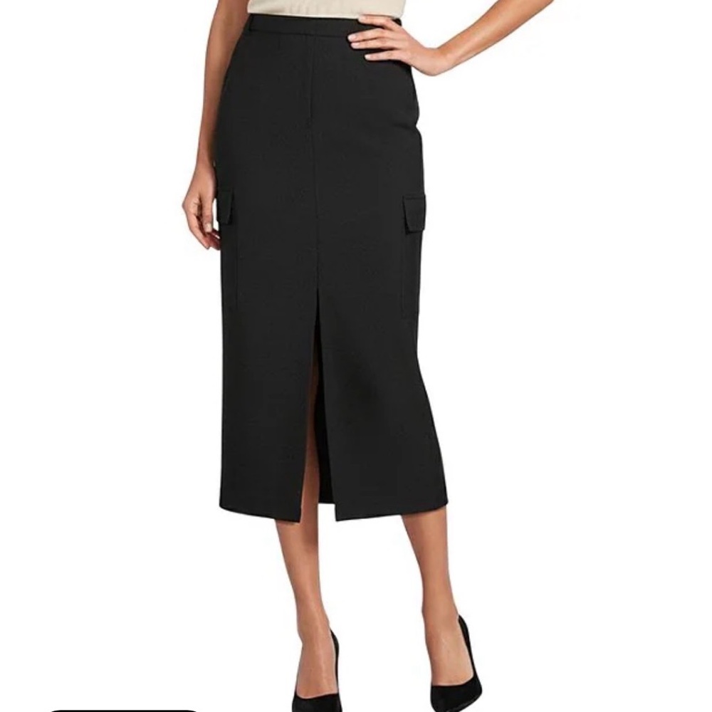 Black Midi Pencil Skirt with Front Slit